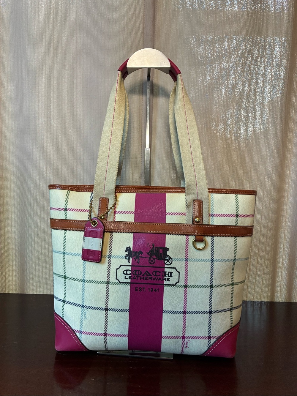 Coach Heritage Stripe Tattersall Tote